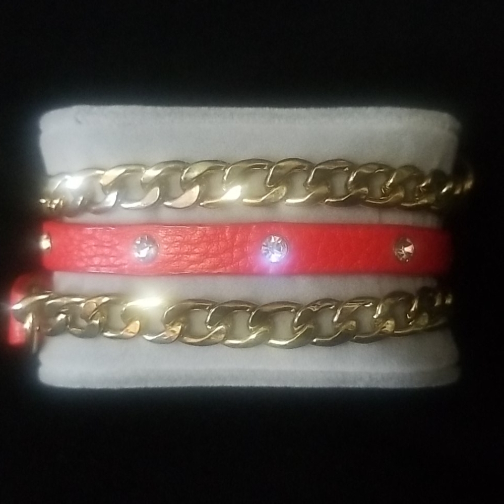 Red & Gold Leather Chain Wrap Bracelet - Picture 2 of 3